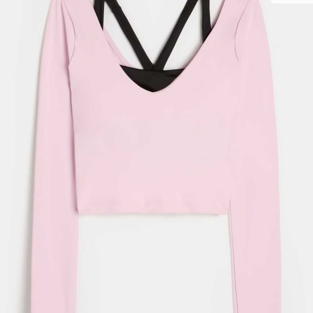 Gilly Hicks Soft Pink V-Neck Bodysuit with Black Straps